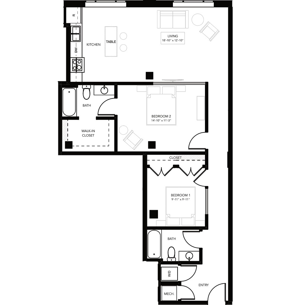 2 Bedroom Floorplans | May Hosiery Lofts